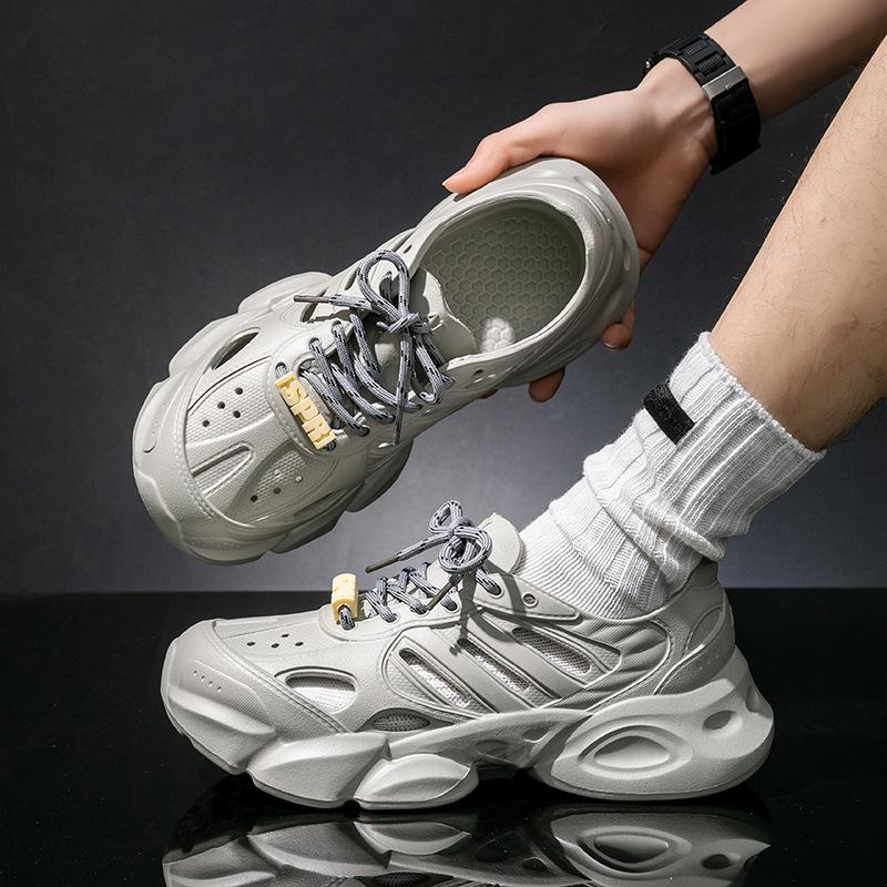 Fashion Dad's Cave Shoes Men's Summer Thick Bottom Water Drifting Beach Shoes Lightweight and Fashionable Lace up Sports Sandals Men