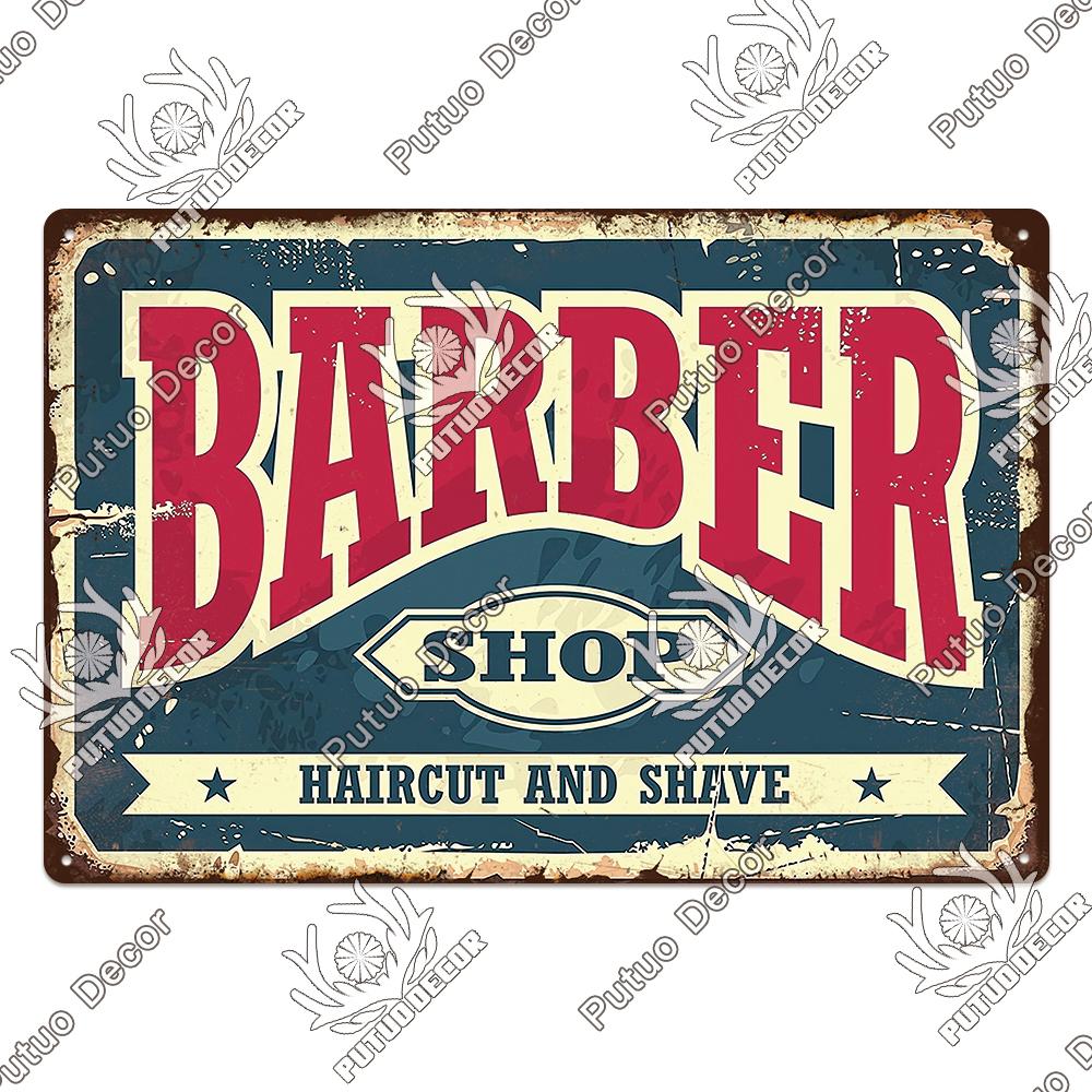 Decor Barber Tin Sign Plaque Metal Plate Vintage Retro Barber Shop Wall Art Posters Iron Painting for Room House Stickers