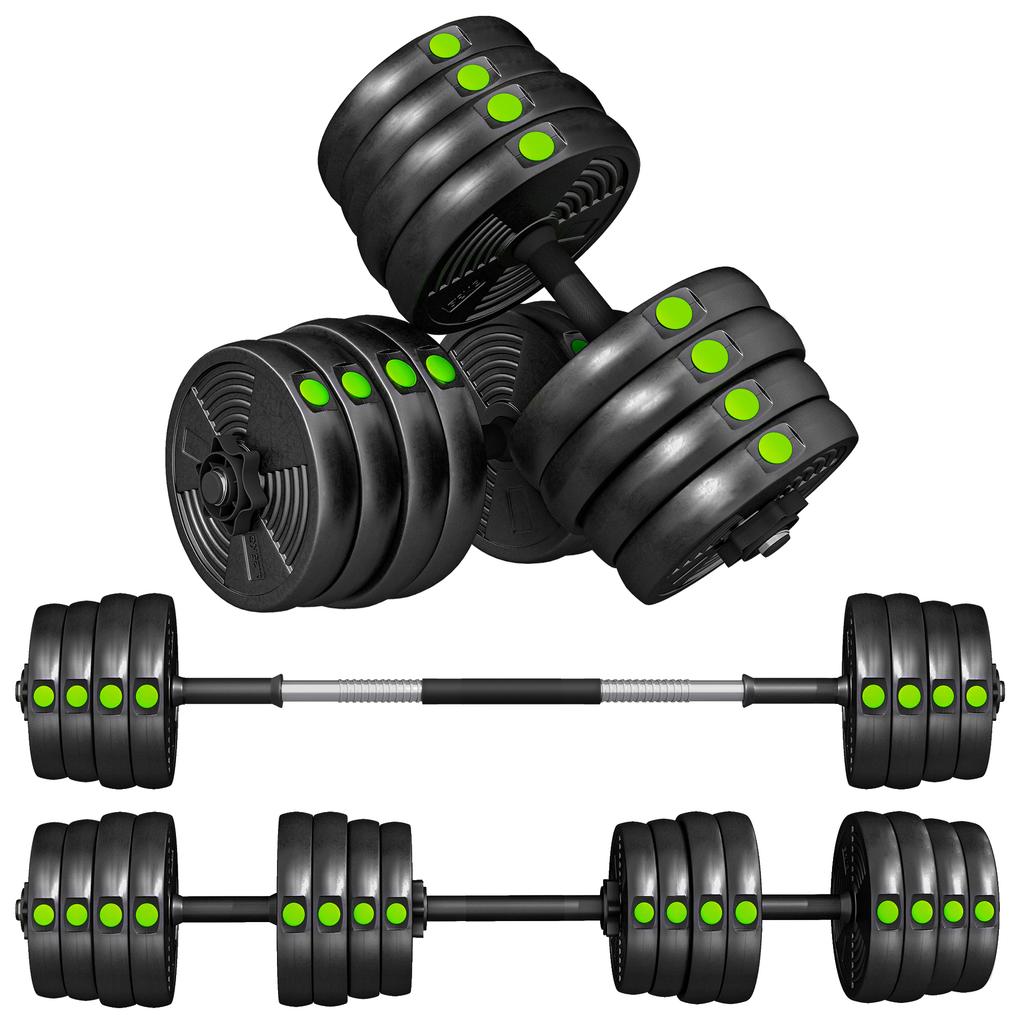 Adjustable Weight Barbell & Dumbbells Set Free Weights Strength Muscle Exercise Home Gym Training, Black and Green
