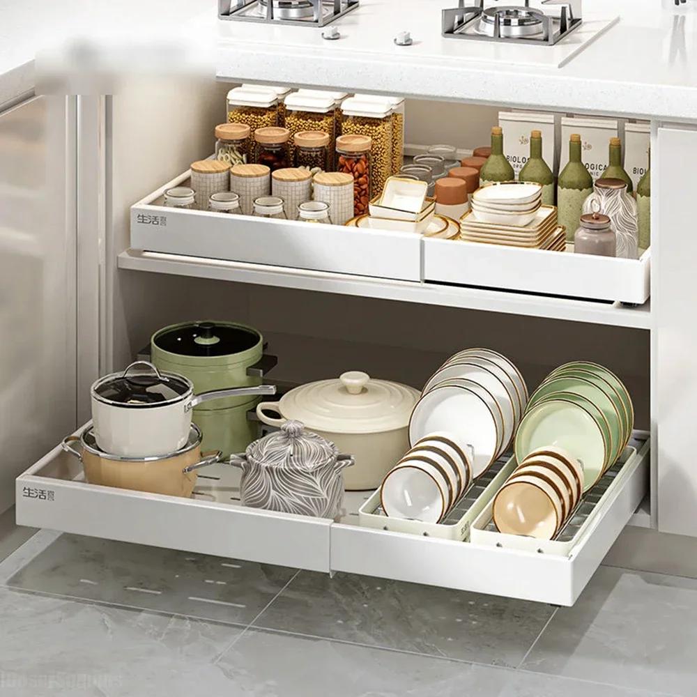 Tableware Storage Type Storage Rack Modern Simple Cabinet Pull Basket Spice Rack Retractable Kitchen Under Sink Cabinet Drawer