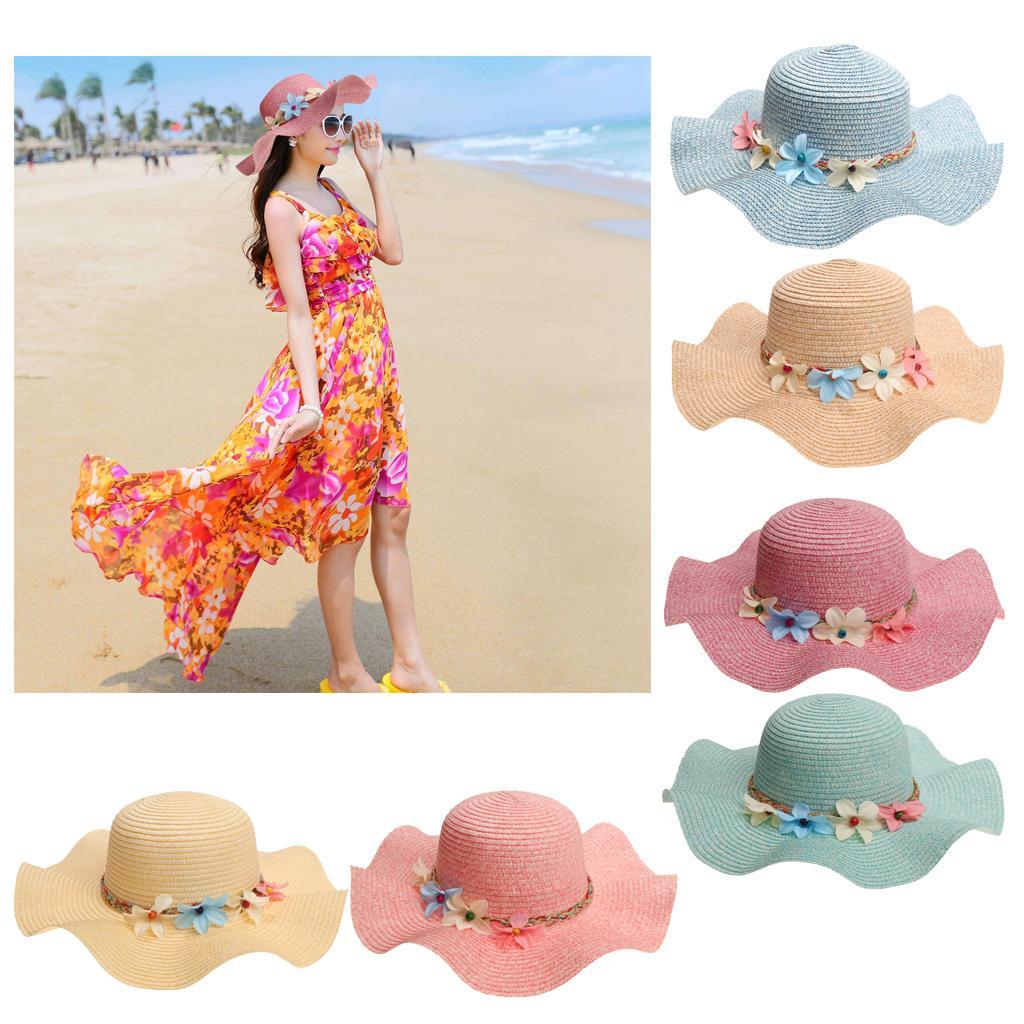 Women Girls Beach Floppy Foldable Sun Hat Wide Brim Straw