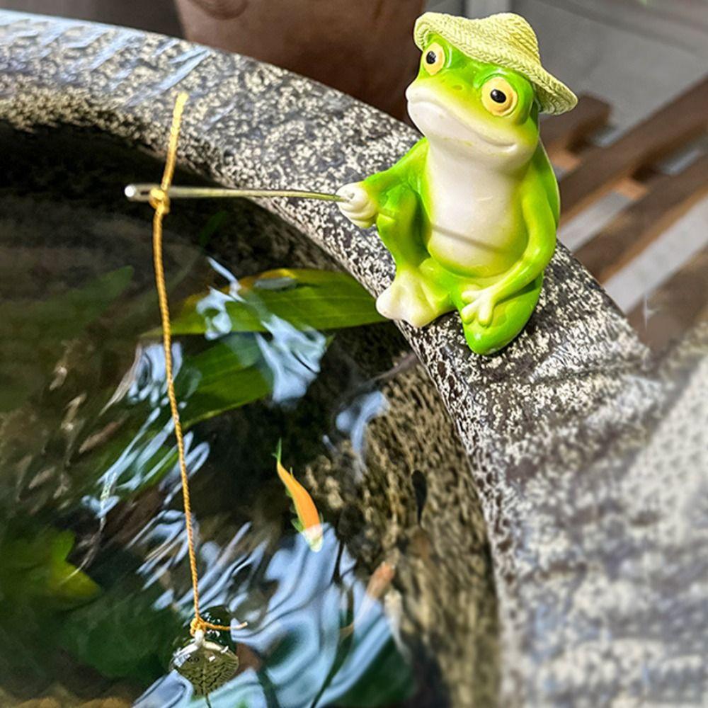 Cartoon Animal Sculpture Resin Miniatures Figurine Garden Decor Frog Panda Fishing Statue  Lawn
