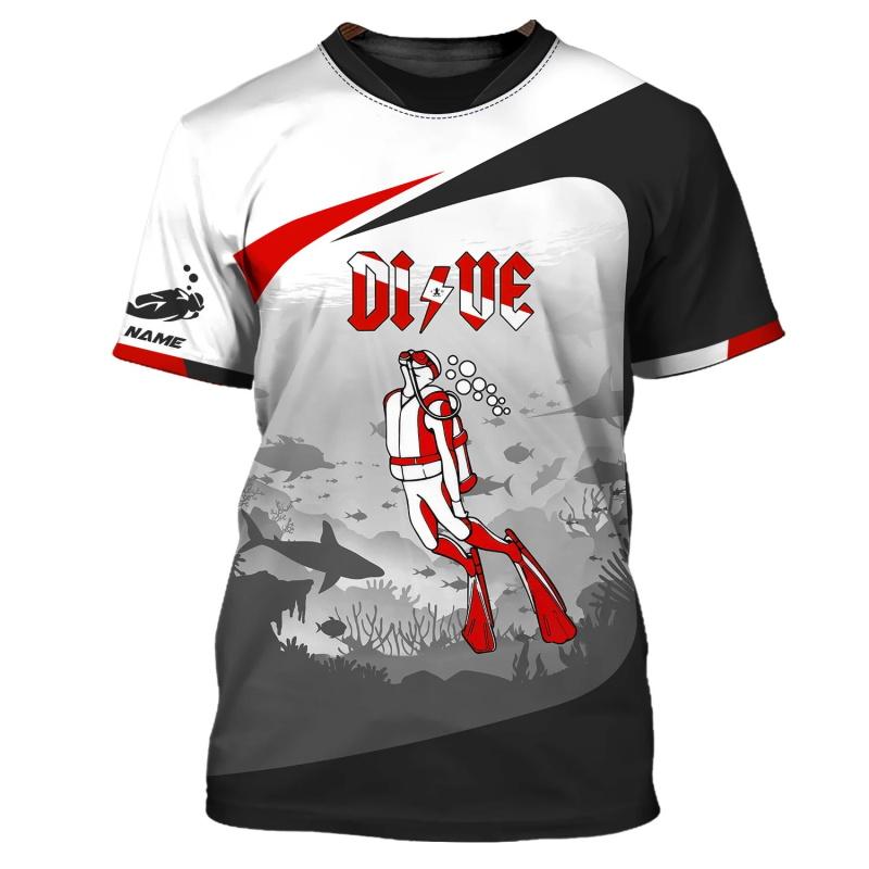 Custom Name Diving T Shirt For Men Women Full Print Scuba Diving Tshirts Gift For Divers Short Sleeve Men's Tshirt Streetwear