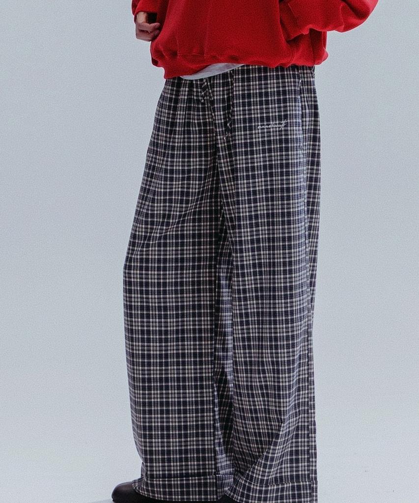 ANNEHEARTS Glen Check Wide Easy Pants_Navy