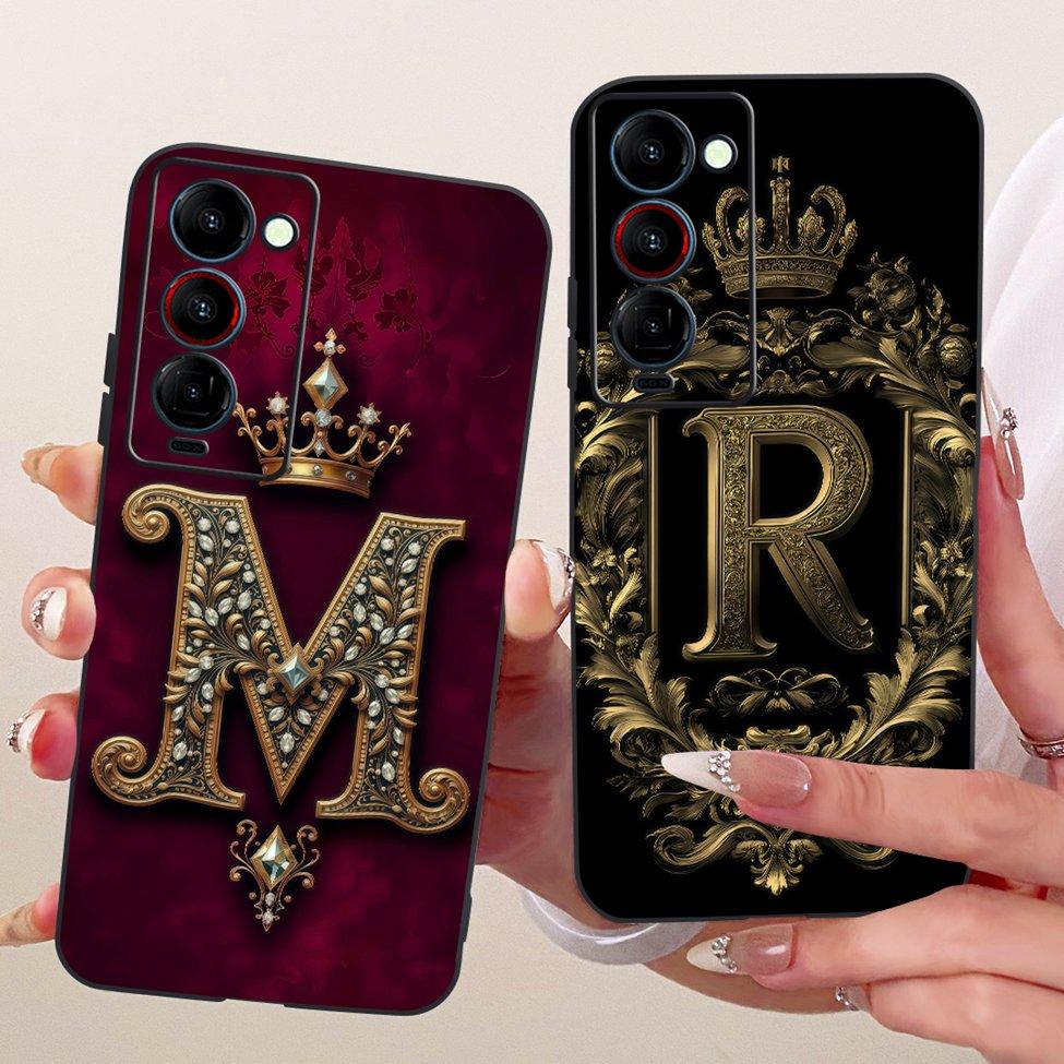 For Tecno Camon 18P Case Cover Luxury Crown A-Z Letters 2D Flat Pattern Soft Silicone Funda For Tecno CH7 Casing