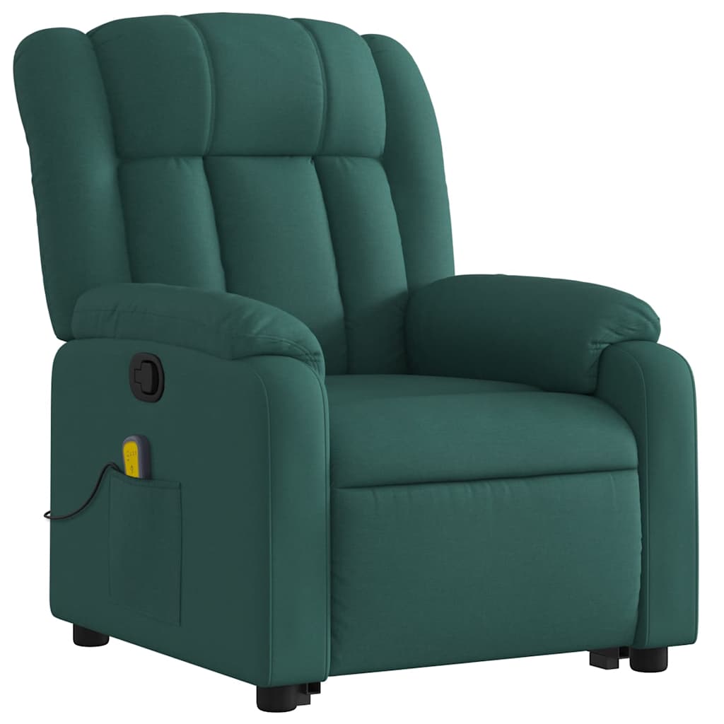 Massage Recliner with Rising Function Dark Green Fabric