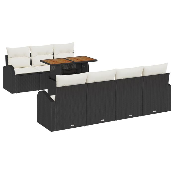 Ensemble de Canapé de Jardin de 8 Pièces avec Coussins Noir en Poly Rattan 3358280