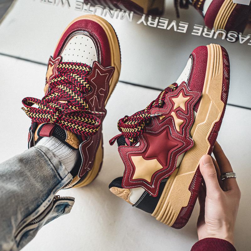 

Мужская обувь 2024 новая Guochao звездные туфли-хлебцы универсальные повседневные кеды на толстой подошве, увеличивающие рост, нишевый дизайн, трендовая обувь 39 бордовый
