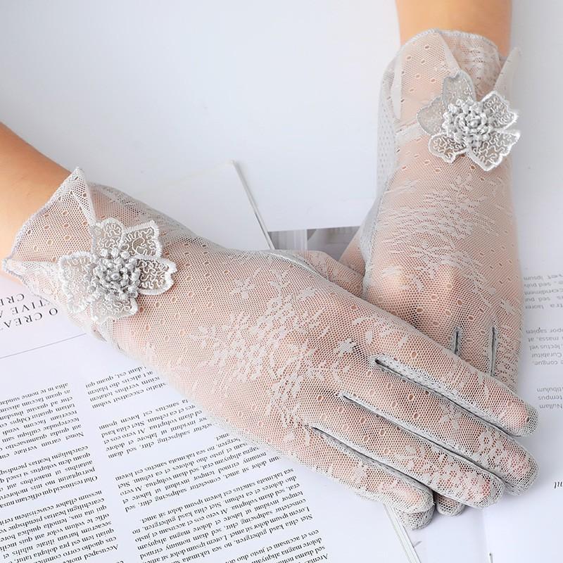 Spring and Summer Women's Sun Protection Gloves Lace Flowers Lightweight Driving Breathable Outdoor Sunshade Cycling Touch Screen Gloves