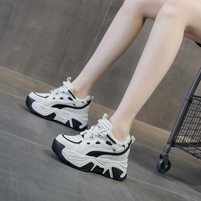 Spring and Autumn Women's Shoes New Slope Heel Muffin Thick Sole Inner Height Increase Casual Dad Shoes Little White Shoes Single Shoes Velvet Tide