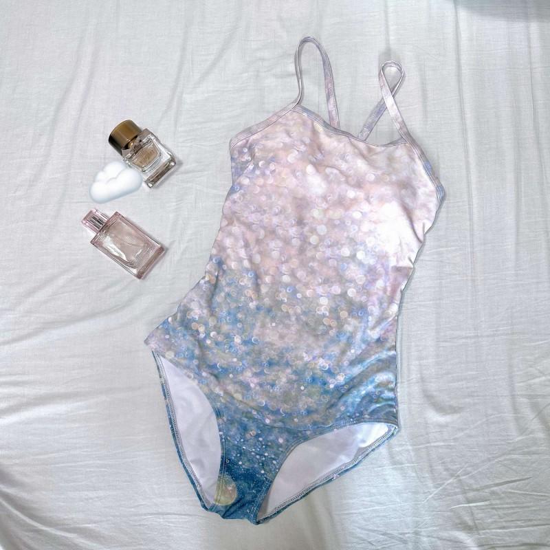 

Sparkling White Blue Gradient To Show Slimming High-end Triangular One-piece Racing Swimsuit Professional Sports Fantasy Mermaid S