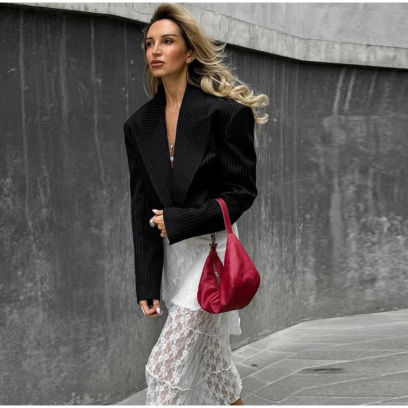 2025 New Spring Autumn Vintage Coats for Women Fashion French Style Long Sleeve Jackets Striped Turn-down Collar Commuter Outerwear