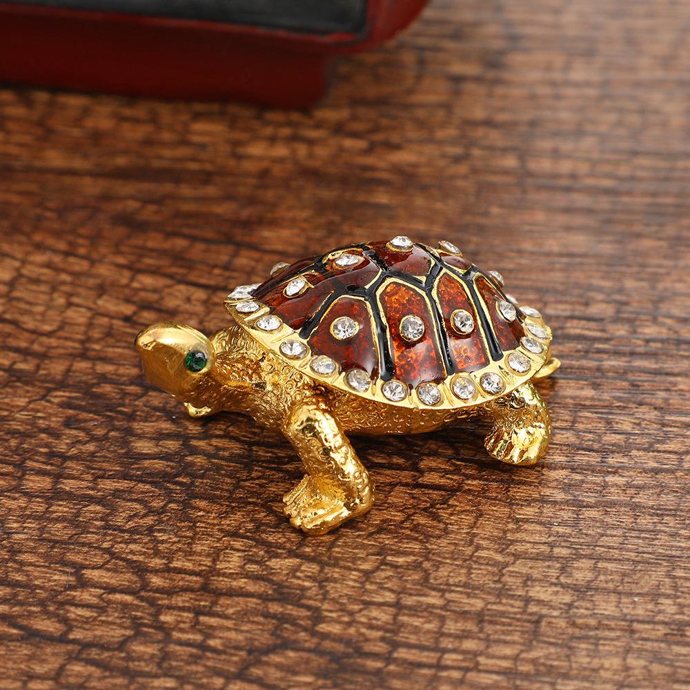 Hand Painted Enamel Turtle Trinket Box, Mini Ring Necklace Jewelry Organizer,  Figurine Collectible Keepsake Home Decor