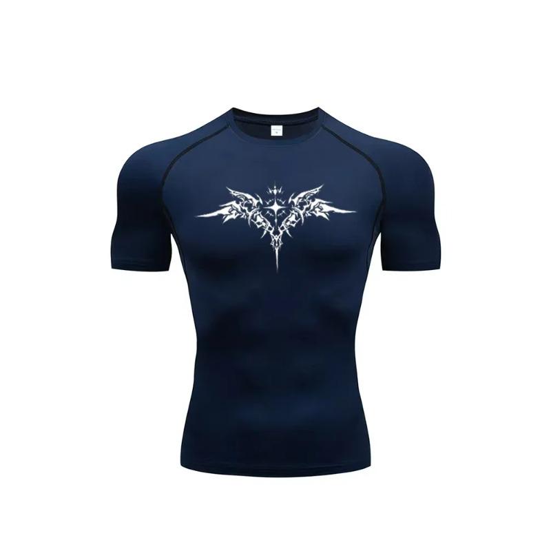 Men Tight Fitting T-shirt for Fitness Running Sportser Fitness Stretch Sweat Absorbing Fast Drying Summer Jogging Sweat Absorbing Tight Fit Top
