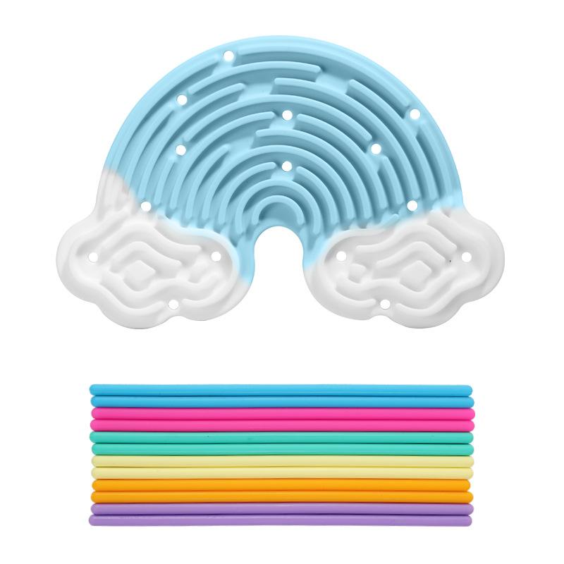 Creative Rainbow Clouds Silicone Sensory Activity Board, Color Training Toy, Double Side Busy Board, Fine Motor Skills&Fun Play
