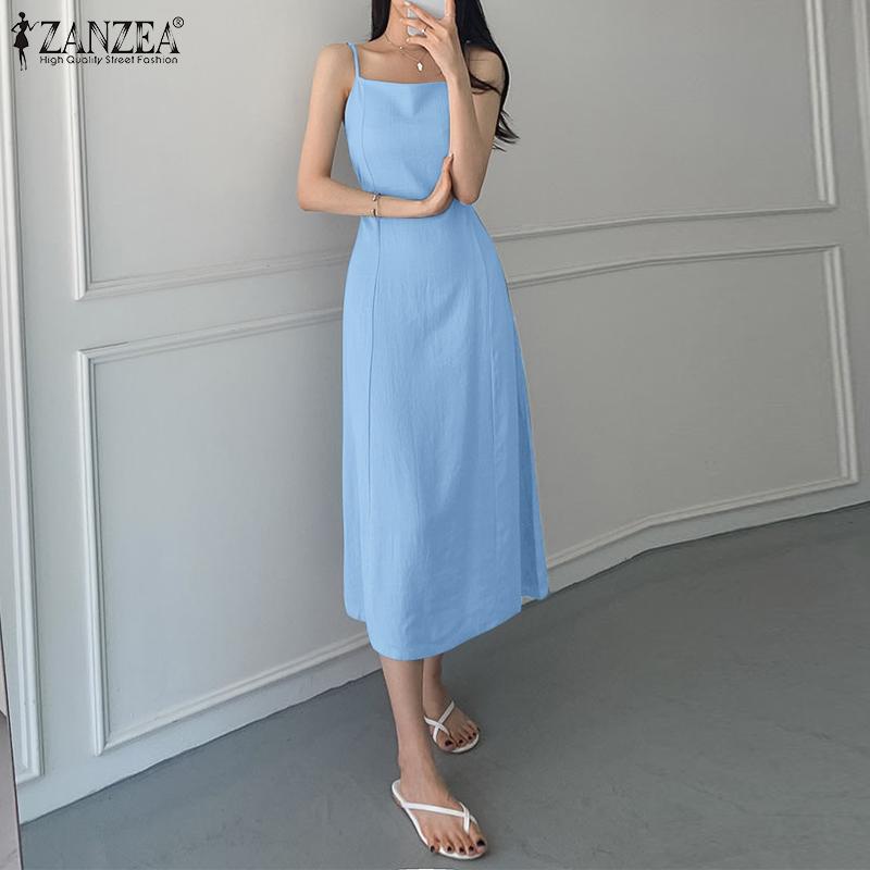 

ZANZEA Женское летнее повседневное длинное платье без рукавов на бретельках