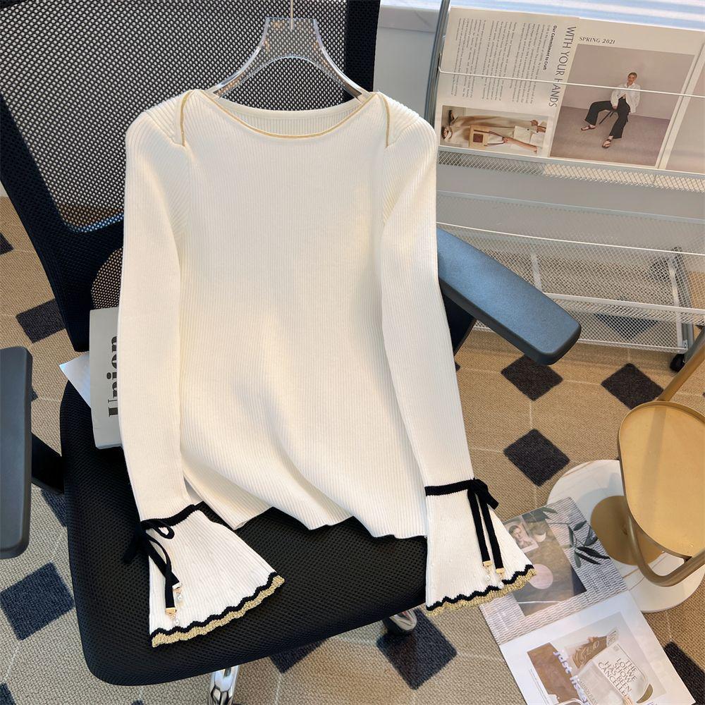 2025 Women's Lace-Up Bell Sleeve Knit Top: Age-Reducing Slim Fit for Autumn/Winter