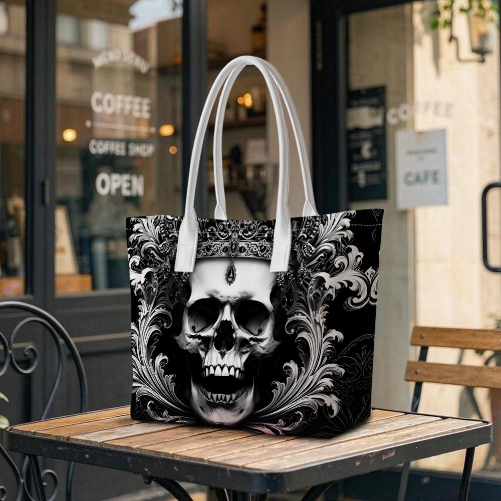 Gothic Skull Crown Print Tote Bag for Daily Use