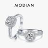 Modian Genuine 925 Silver Round Clear Cubic Zirconia Engagement Rings For Women Wedding Promise Statement Jewelry Gift