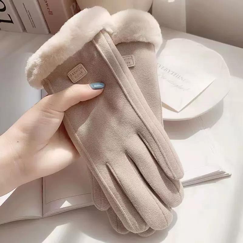 Winter Gloves for Women, Fleece-Lined, Thickened, Warm, Cute, Suitable for Cycling, Windproof, Cold-Proof, Touchscreen Compatible, Winter Season