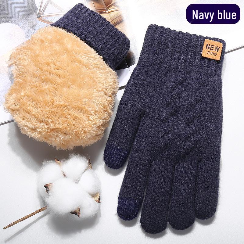 Men's Winter Touchscreen Wool Knit Gloves - Thickened Velvet Lining for Outdoor Cold Protection