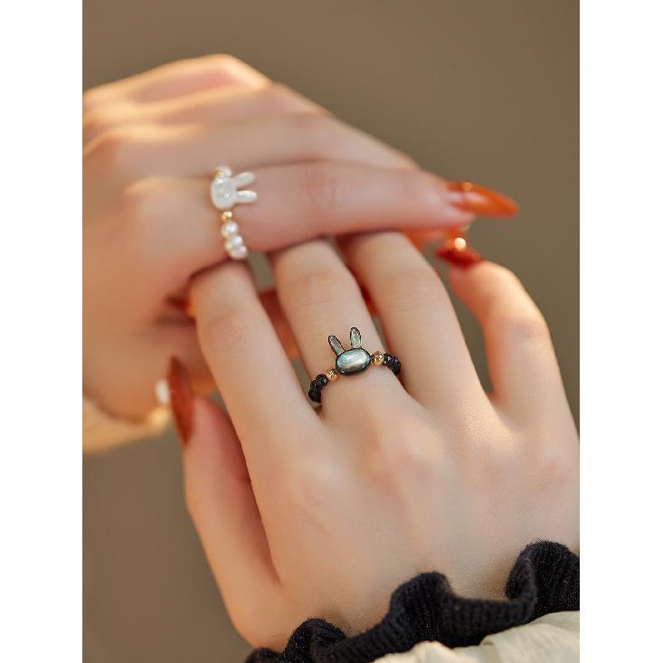 Shopkeeper's Recommendation Original design rabbit mother-of-pearl freshwater pearl rabbit ring joint tail ring for Japanese and Korean women