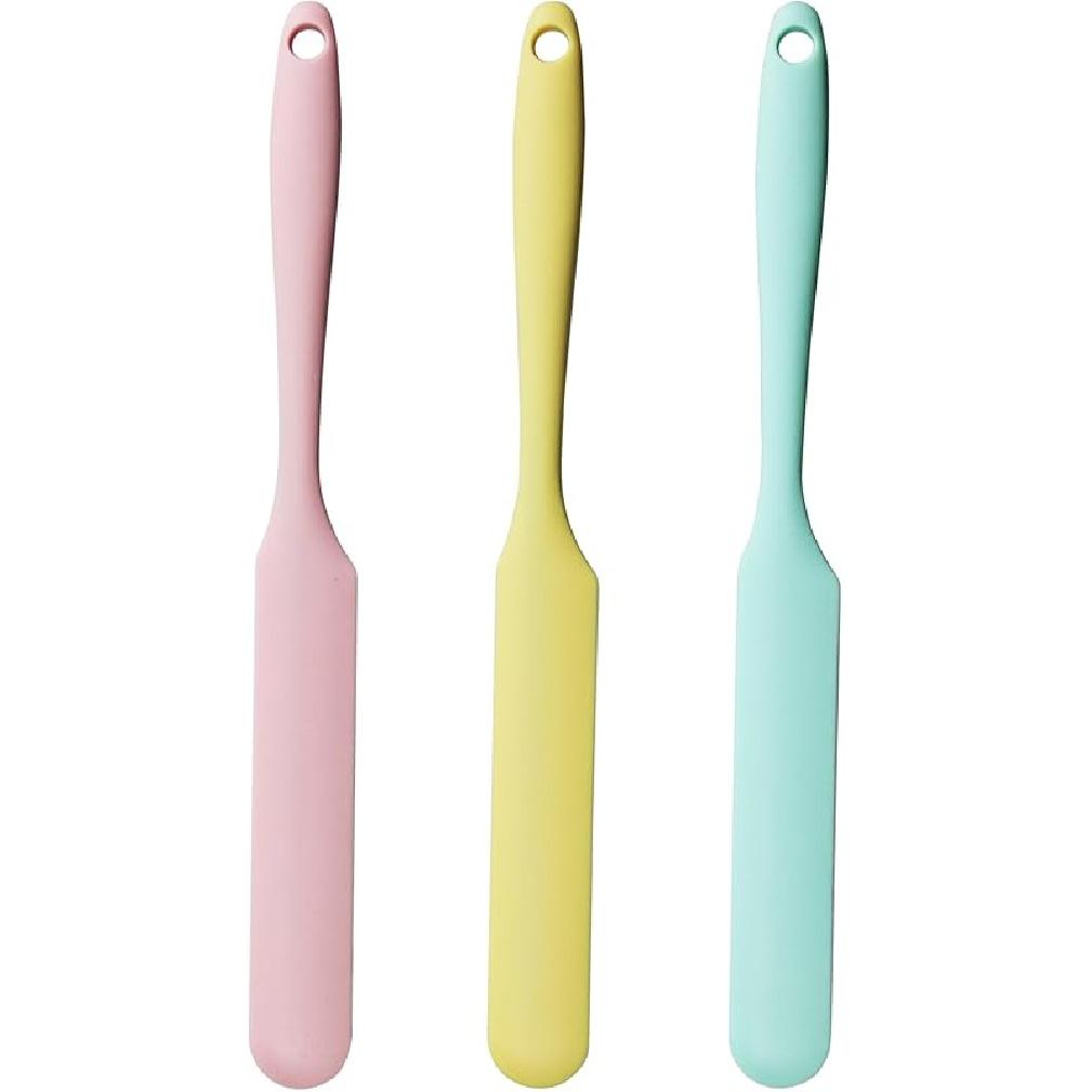 3 Pcs Silicone Jar Spatula, Jam Cheese Spatula with Long Handle, Heat-Resistant Spatula for Baking and Cooking(Green,Blue,Yellow)