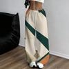 Women Plus Size Beige Abstract Printed Drawstring Loose Straight Leg Full Length Pants