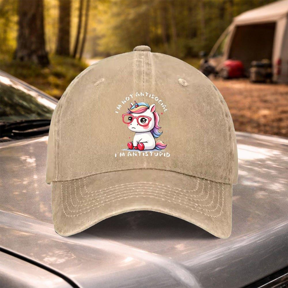Unicorn Printed Vintage Washed Adjustable Baseball Cap for Weddings Parties Festivals Bachelorette Birthdays Cycling