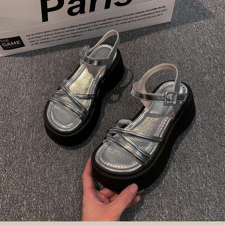 Temperament sandals women's 2025 summer new thick-soled heightening fashionable versatile skirt beach Roman sandals