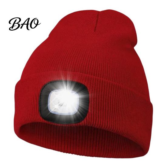 Unisex Outdoor Winter Accessory LED Hat with Light, USB Rechargeable Headlamp Skull Cap, Lighting Warm Knitted Cap for Men, Women, Gear Usb