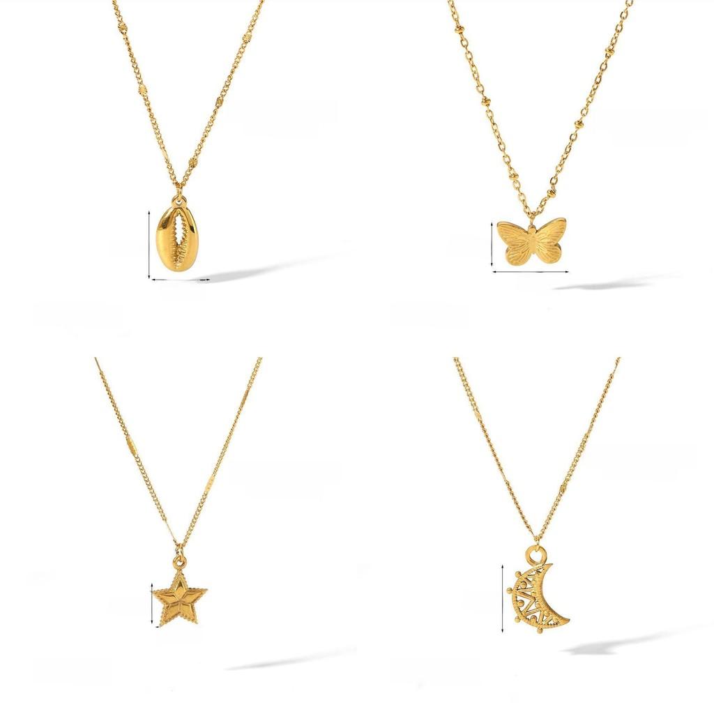 Collana con Ciondolo a Forma di Cuore in Acciaio Inossidabile per Donna con Ciondolo a Stella e Placcatura in Oro