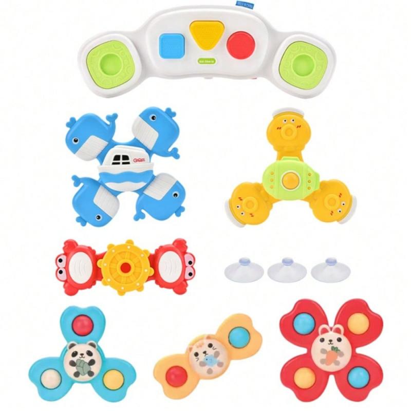 Baby Sensory Fingertip Rotating Toy with Music Sounds Cartoon Fun Suction Cup Spinner Baby Stroller Rotary Early Educational Toy