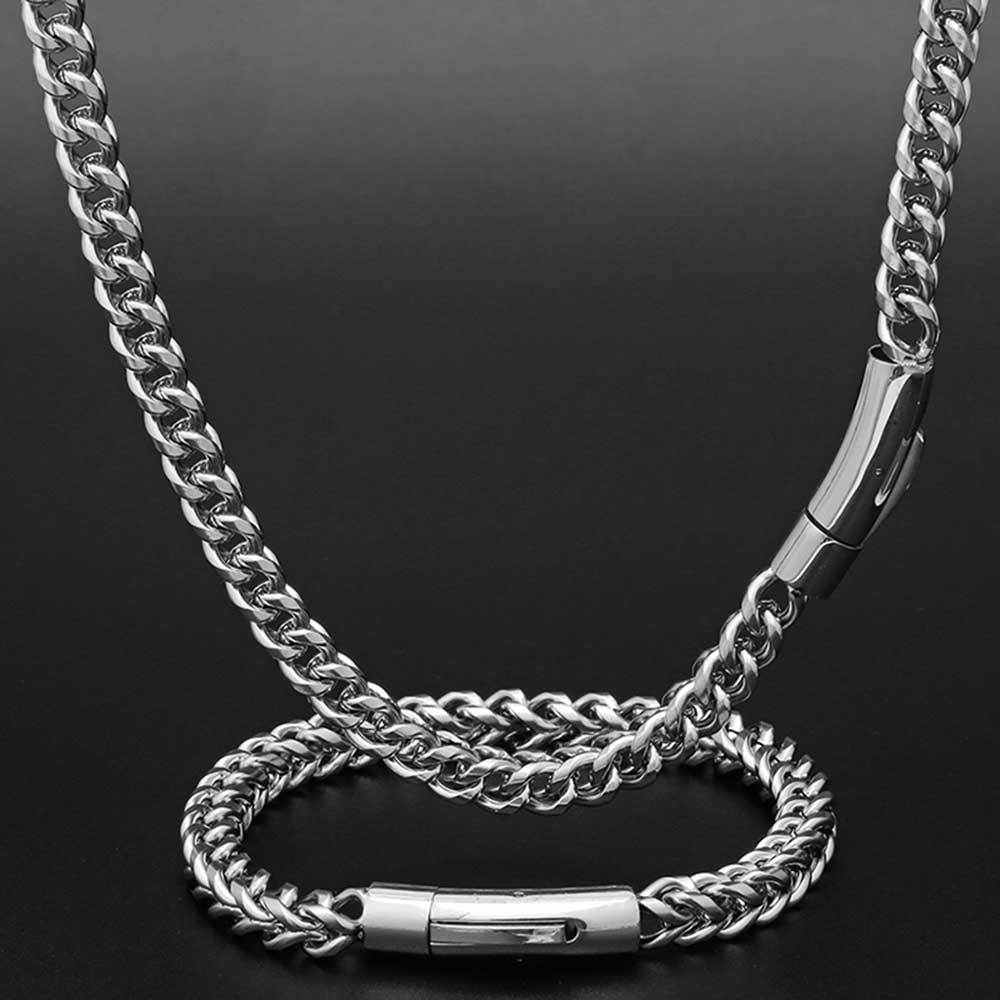 Wikinger Guss Kubanische Kette Herren Dünnes Edelstahl Armband und Halskette Polierte Kette Vierseitig geschliffen Geschenk für Freund