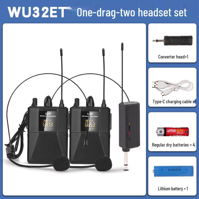UHF Wireless Lapel Clip Microphone & Headset for Stage Performance and Teacher Amplification