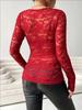 Cross-Border Women's European/American Lace Top - Sexy, Solid Color, See-Through Mesh, Long-Sleeved for Hot Girls.