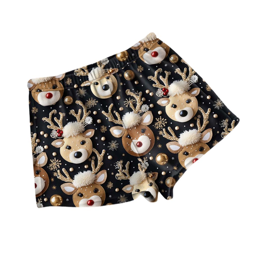 Women's Fashionable Loose-Fit Pajama Shorts With Fleece Christmas Print Casual Pants