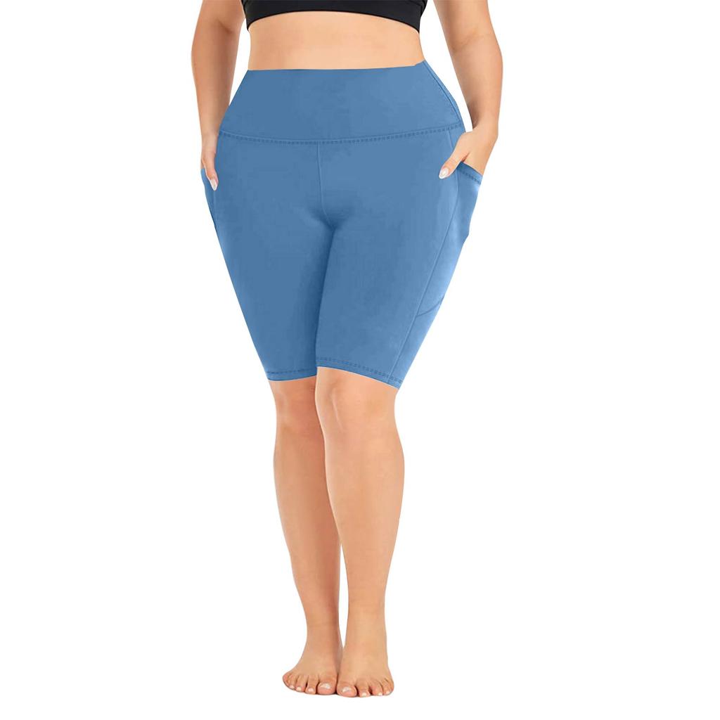 Women's Fashionable Casual Plus Size Pocketed Athletic Leggings With High Waist And Butt-Lifting Effect Cropped To Mid-Thigh Length