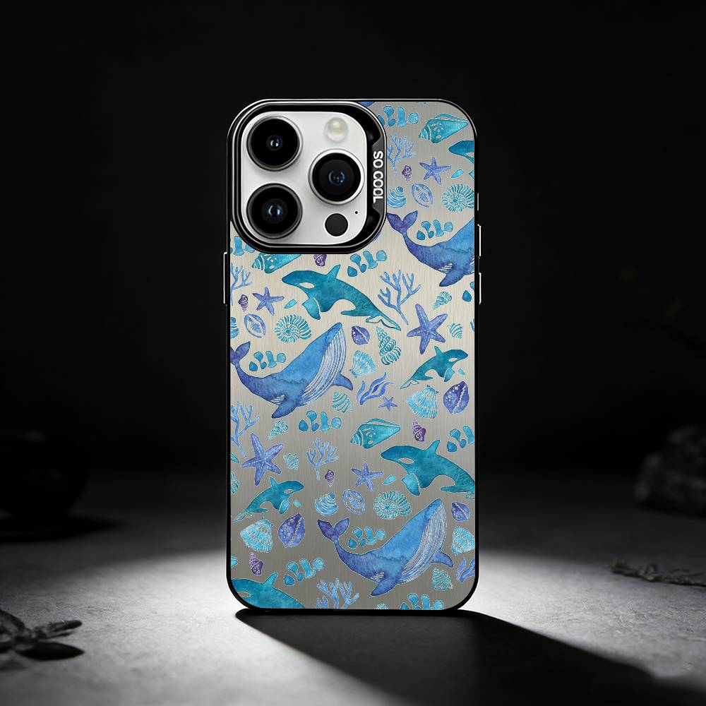 Seashell Starfish Pattern Phone Case For iPhone 17,16,15,14,13,12,11 Plus,Pro Max,XS,Colored silver phone case