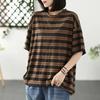 T-shirt for Women Summer Large Size Cotton T-shirt Soft Loose Striped Casual Pullover T-shirt Top