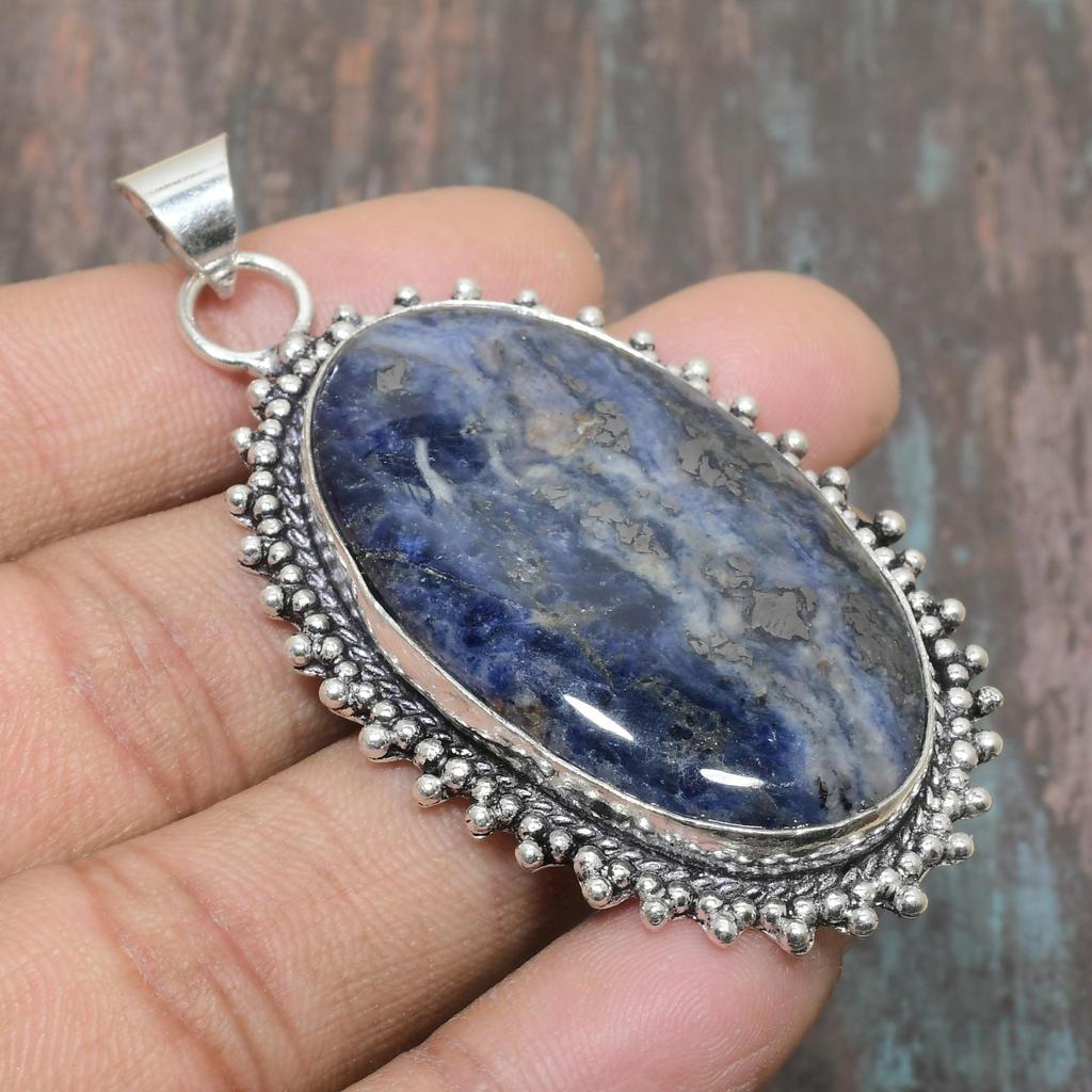 Sodalite Gemstone Handmade Jewelry 925 Sterling Silver Pendant For Women