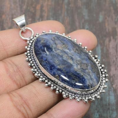 Sodalite Gemstone Handmade Jewelry 925 Sterling Silver Pendant For Women
