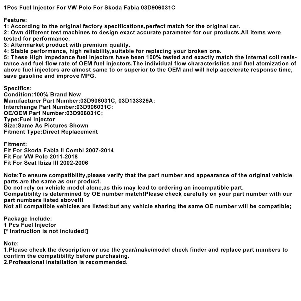 1 Stück Einspritzdüse für VW Polo 01-08 für Skoda Fabia 01-07 03D906031C