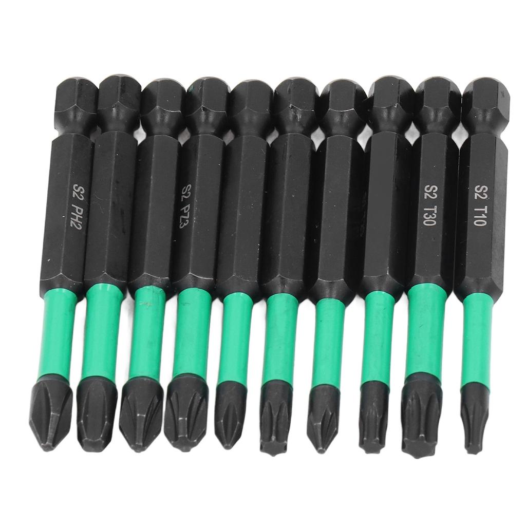 10 Stück Magnetischer Schraubendreher-Bit-Satz Kreuz Stern Rutschfest Hohe Härte Kraftbohren Schlagbohrer