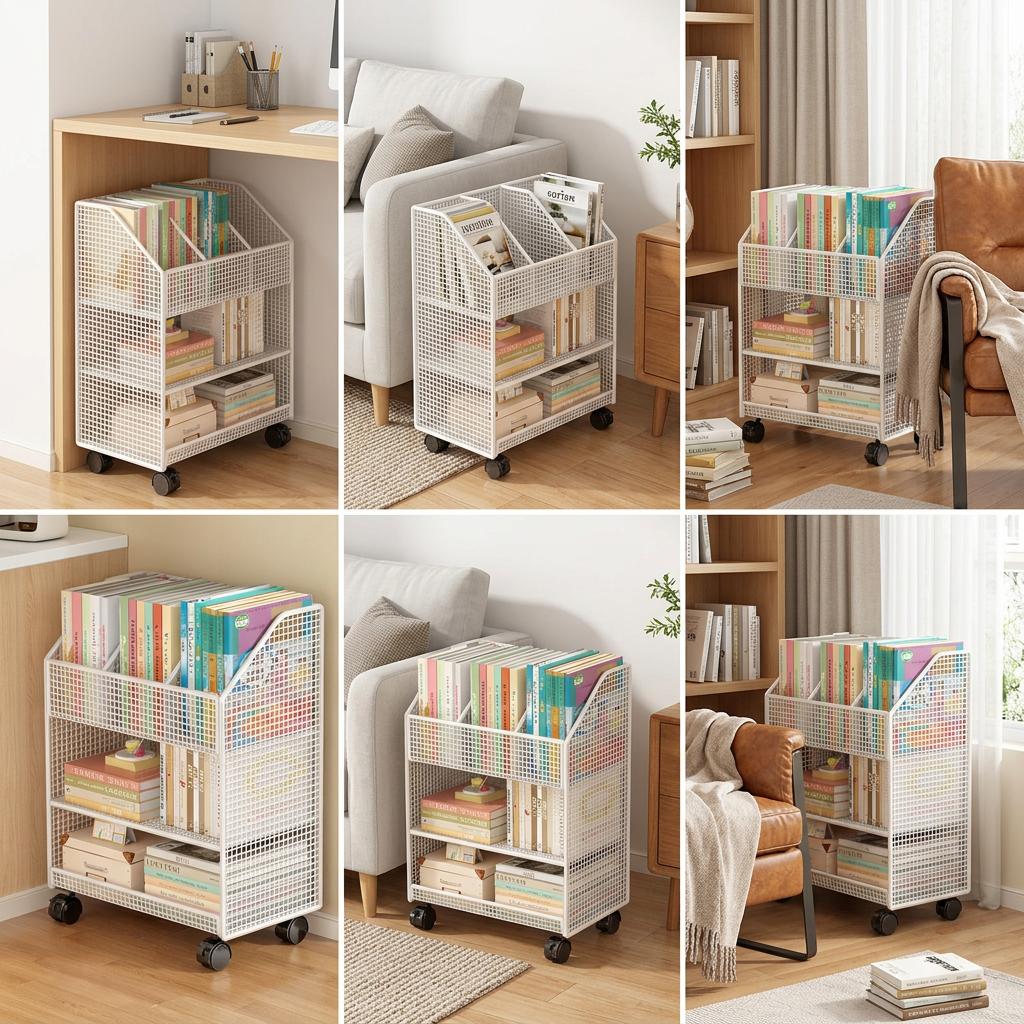UnderDesk Storage Shelf with Wheels, Mobile Bookshelf for Office or Study, Multilayer Organizer