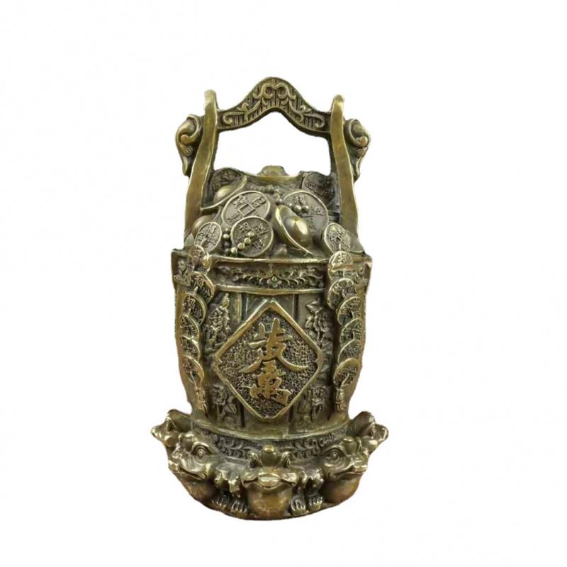 Brass Bucket Of Gold Yuanbao Golden Toad Fortune Gourd Home Store Craft Gift Ornament