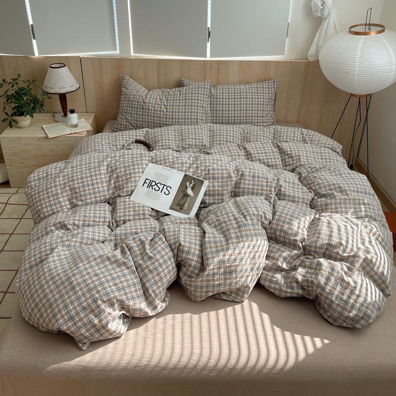 Nordisches Ins Bettwäsche-Set Reines Baumwoll-Bettbezug-Set Hautfreundlich Einzel-Doppelbett Voll-Queen-Größe Glatte&Spannbetttücher Bettwäsche-Set