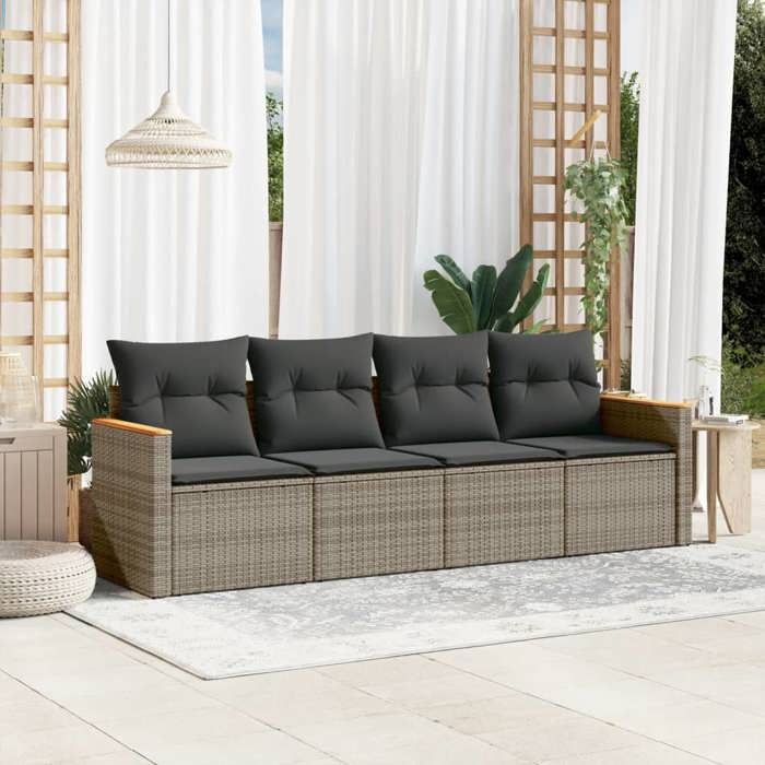 VidaXL Salon de Jardin avec Coussins 4 pcs, Canapés de Terrasse, Ensemble de Meubles de Patio, Mobilier d'Extérieur, Gris 3258175