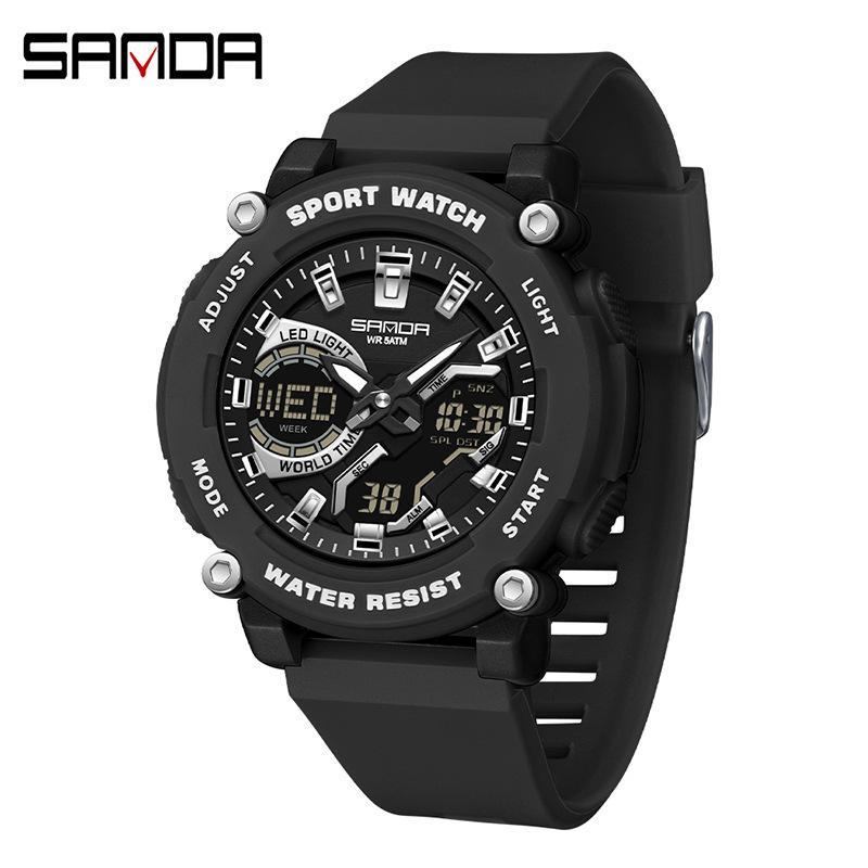 

Dual Display Sports Student Watch Men s 5ATM Waterproof Night Light Seismic and Drop resistant Electronic Watch чорний
