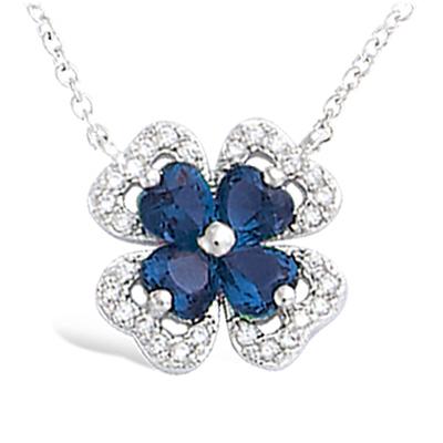 [N6822] - Silver Necklace 'Clover' Silver-white Sapphire (rhodium-plated) - 15x15 Mm